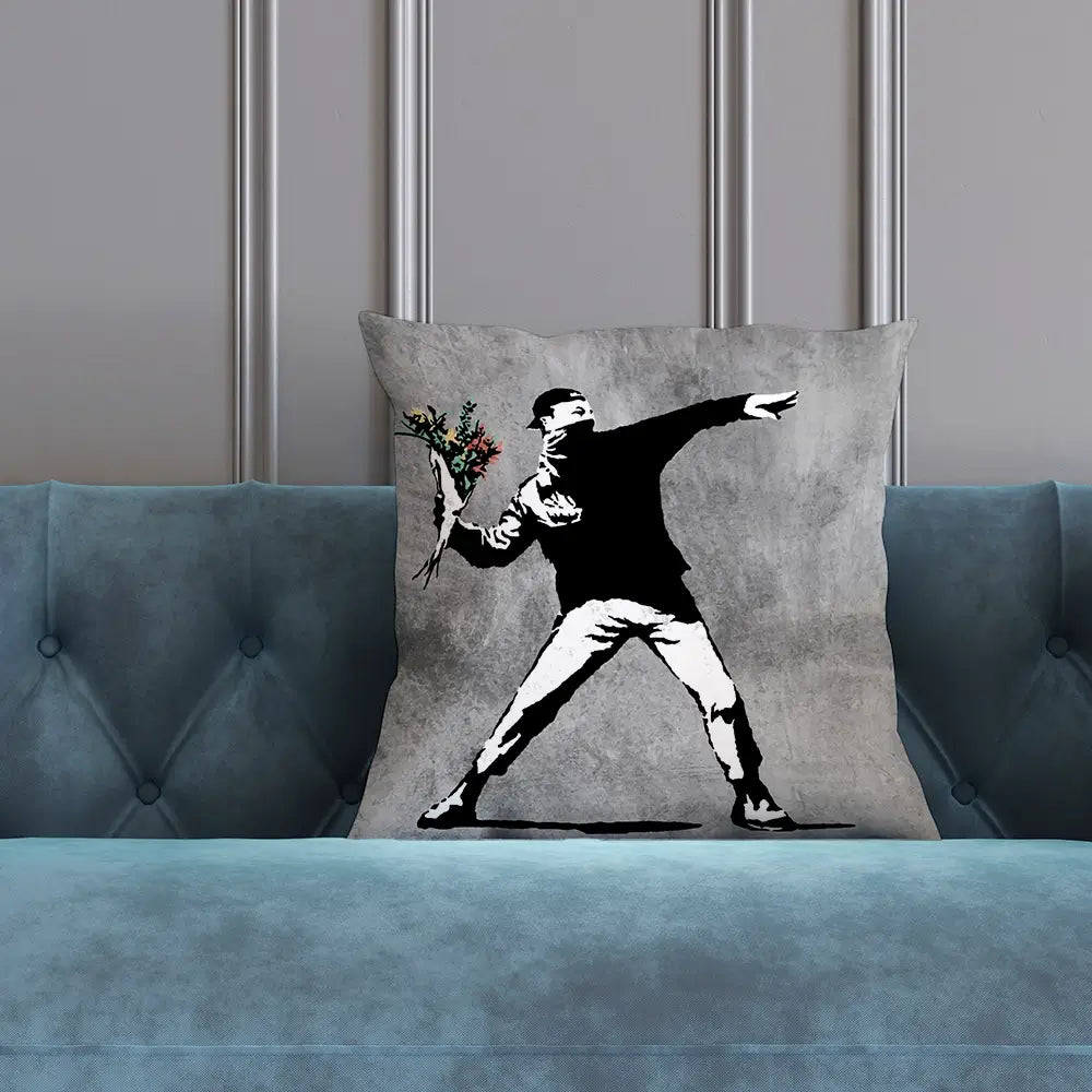 Flower Thrower Cushion Flower Thrower Cushion wall art product Banksy