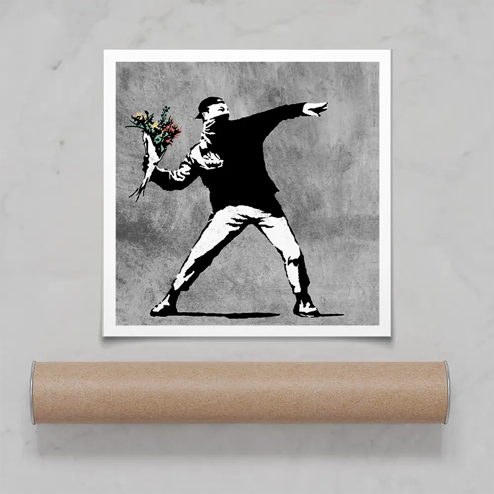 Flower Thrower Square Art Print Flower Thrower Square Art Print wall art product Banksy