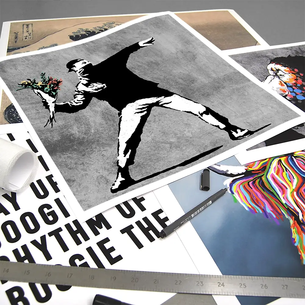 Flower Thrower Square Art Print Flower Thrower Square Art Print wall art product Banksy