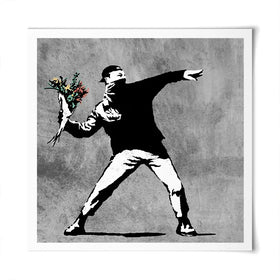Flower Thrower Square Art Print Flower Thrower Square Art Print wall art product Banksy
