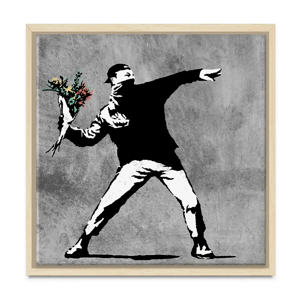 Flower Thrower Square Canvas Print Flower Thrower Square Canvas Print wall art product Banksy