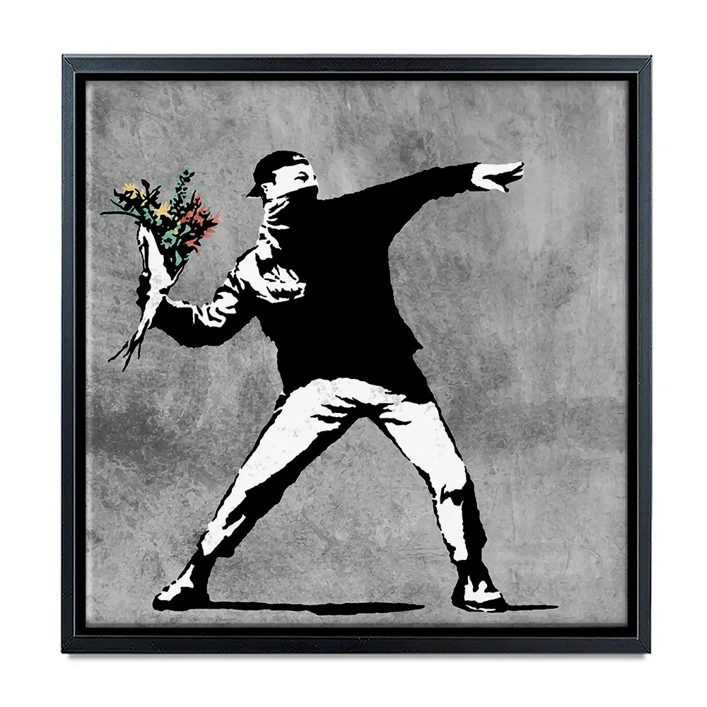 Flower Thrower Square Canvas Print Flower Thrower Square Canvas Print wall art product Banksy