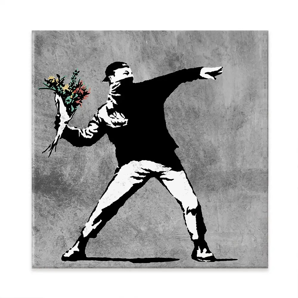Flower Thrower Square Canvas Print Flower Thrower Square Canvas Print wall art product Banksy
