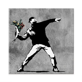 Flower Thrower Square Canvas Print Flower Thrower Square Canvas Print wall art product Banksy