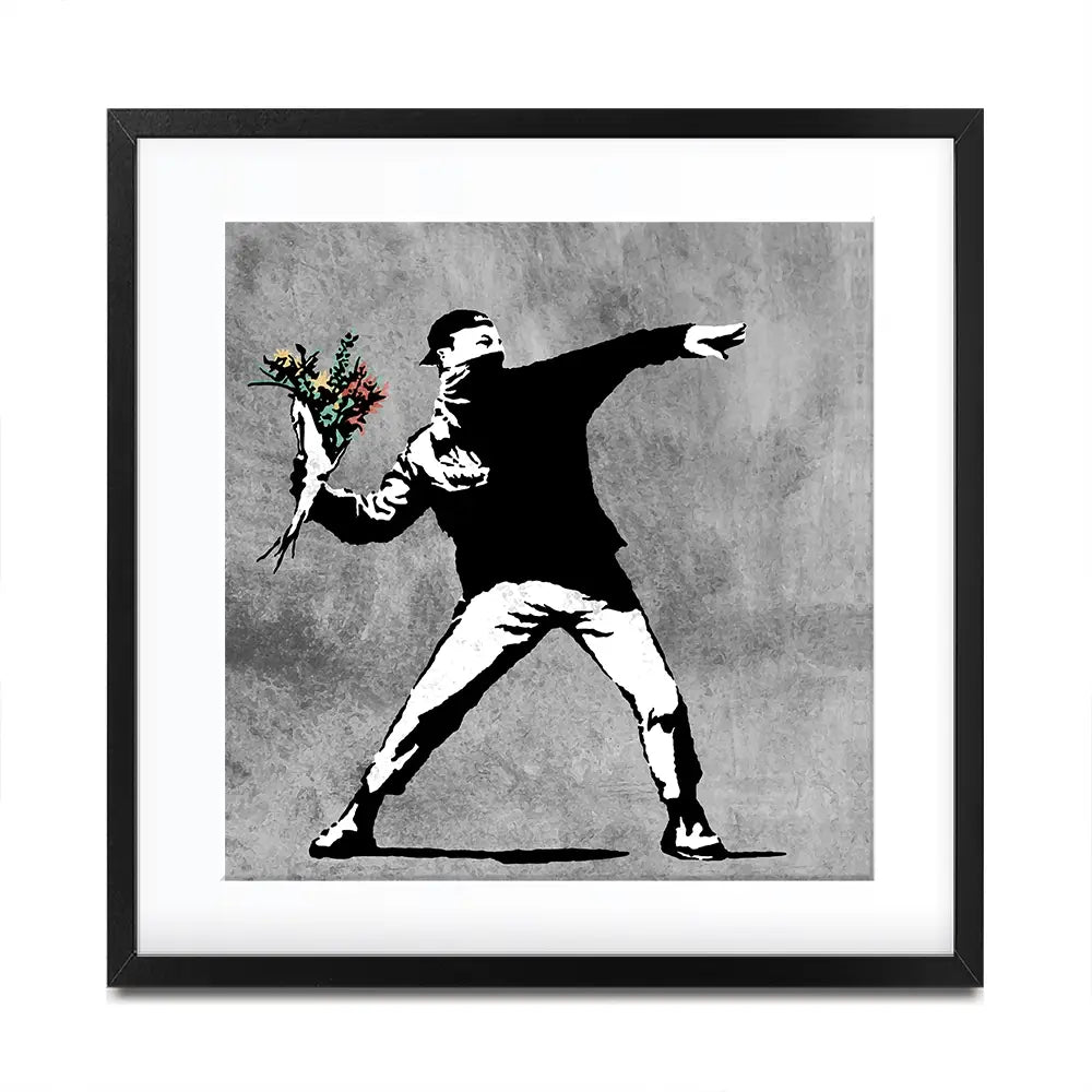 Flower Thrower Square Framed Art Print Flower Thrower Square Framed Art Print wall art product Banksy
