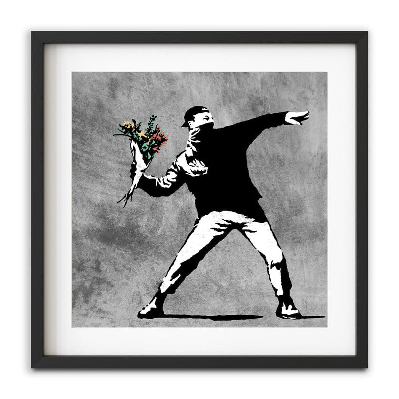 Flower Thrower Square Framed Art Print wall art product Banksy