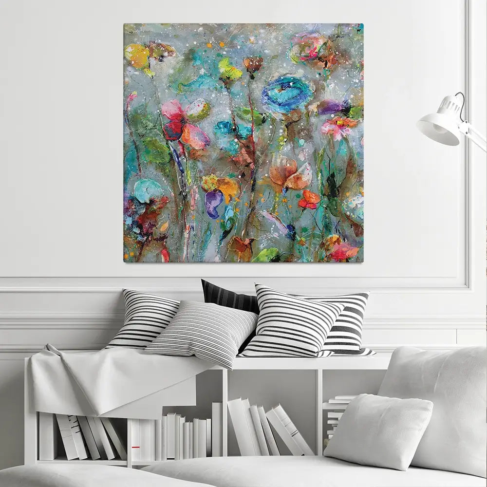 Flowers By Dawn Square Canvas Print Flowers By Dawn Square Canvas Print wall art product Studio Paint-Ing