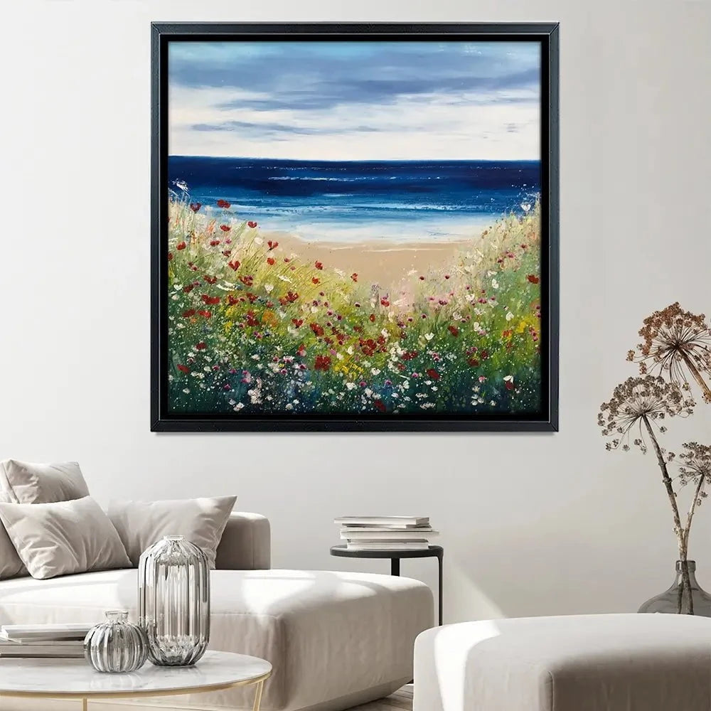 Flowers By The Water Square Canvas Print Flowers By The Water Square Canvas Print wall art product Laure Bury
