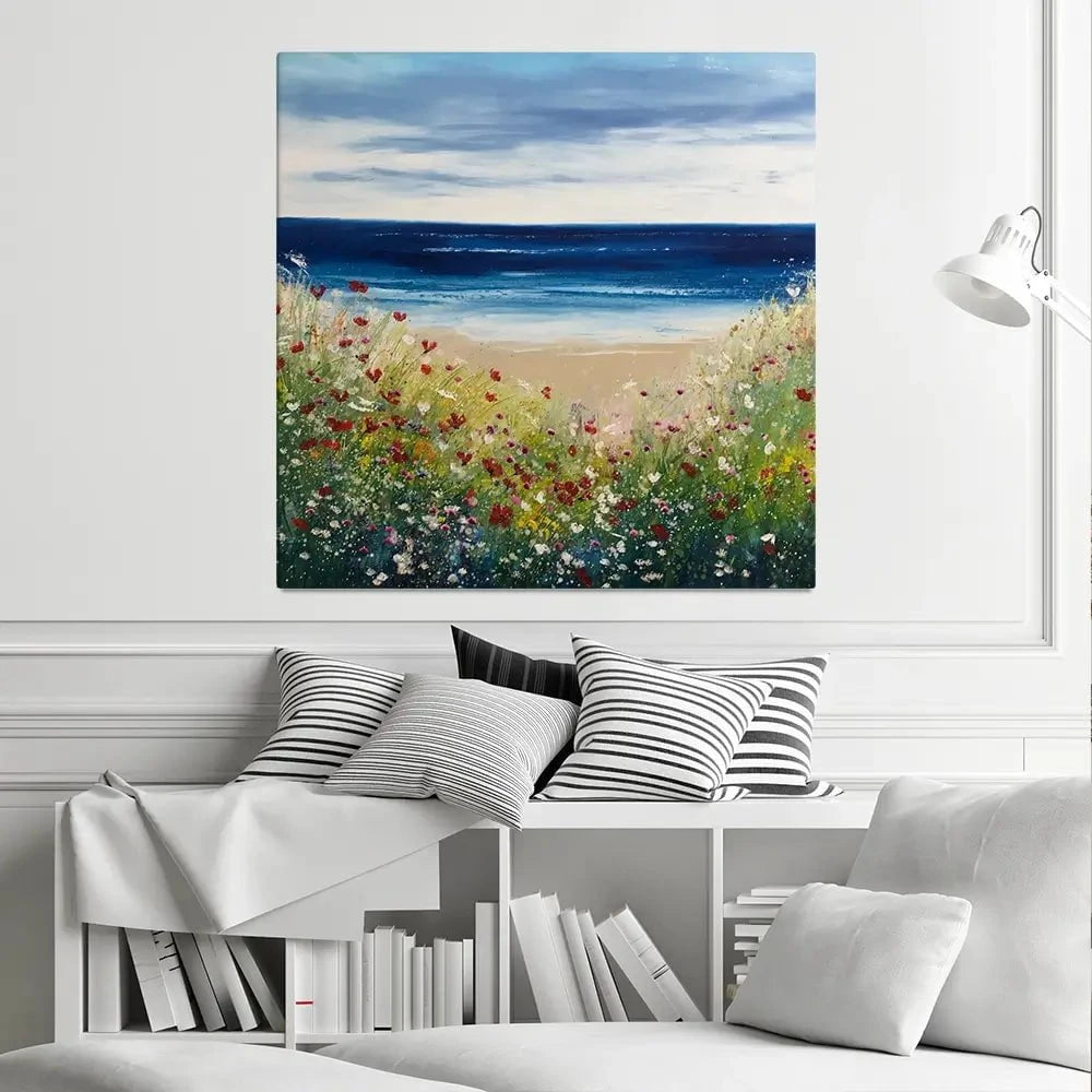 Flowers By The Water Square Canvas Print Flowers By The Water Square Canvas Print wall art product Laure Bury