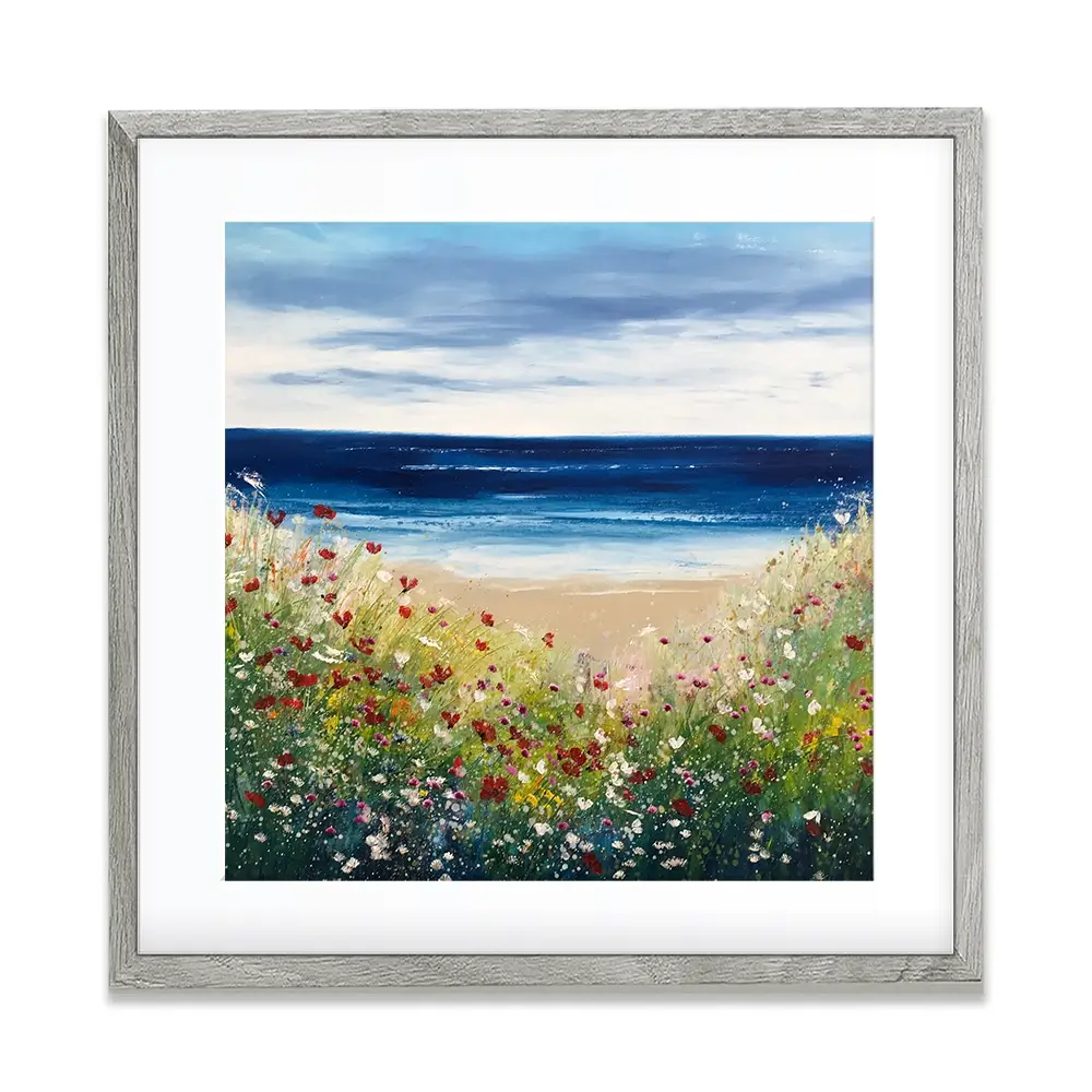 Flowers By The Water Square Framed Art Print Flowers By The Water Square Framed Art Print wall art product Laure Bury