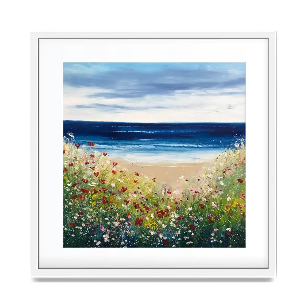 Flowers By The Water Square Framed Art Print Flowers By The Water Square Framed Art Print wall art product Laure Bury