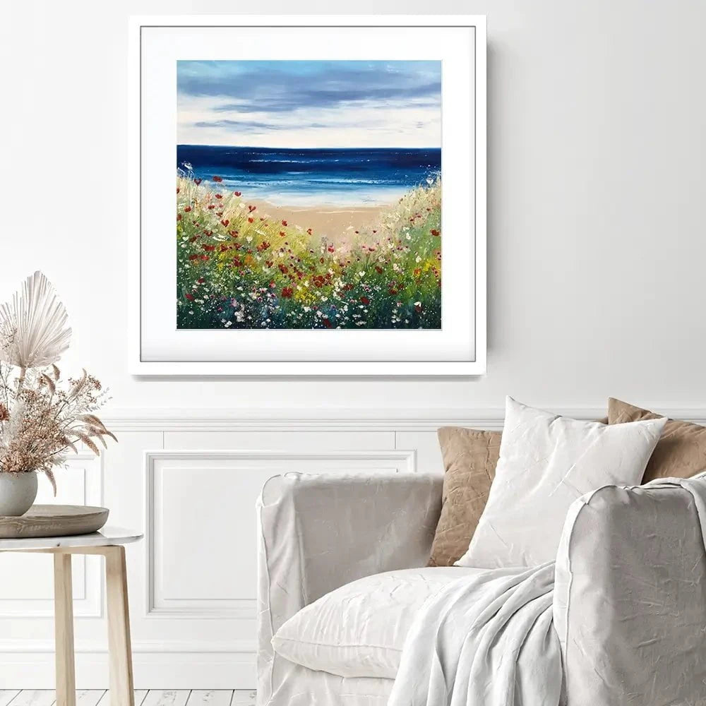 Flowers By The Water Square Framed Art Print Flowers By The Water Square Framed Art Print wall art product Laure Bury