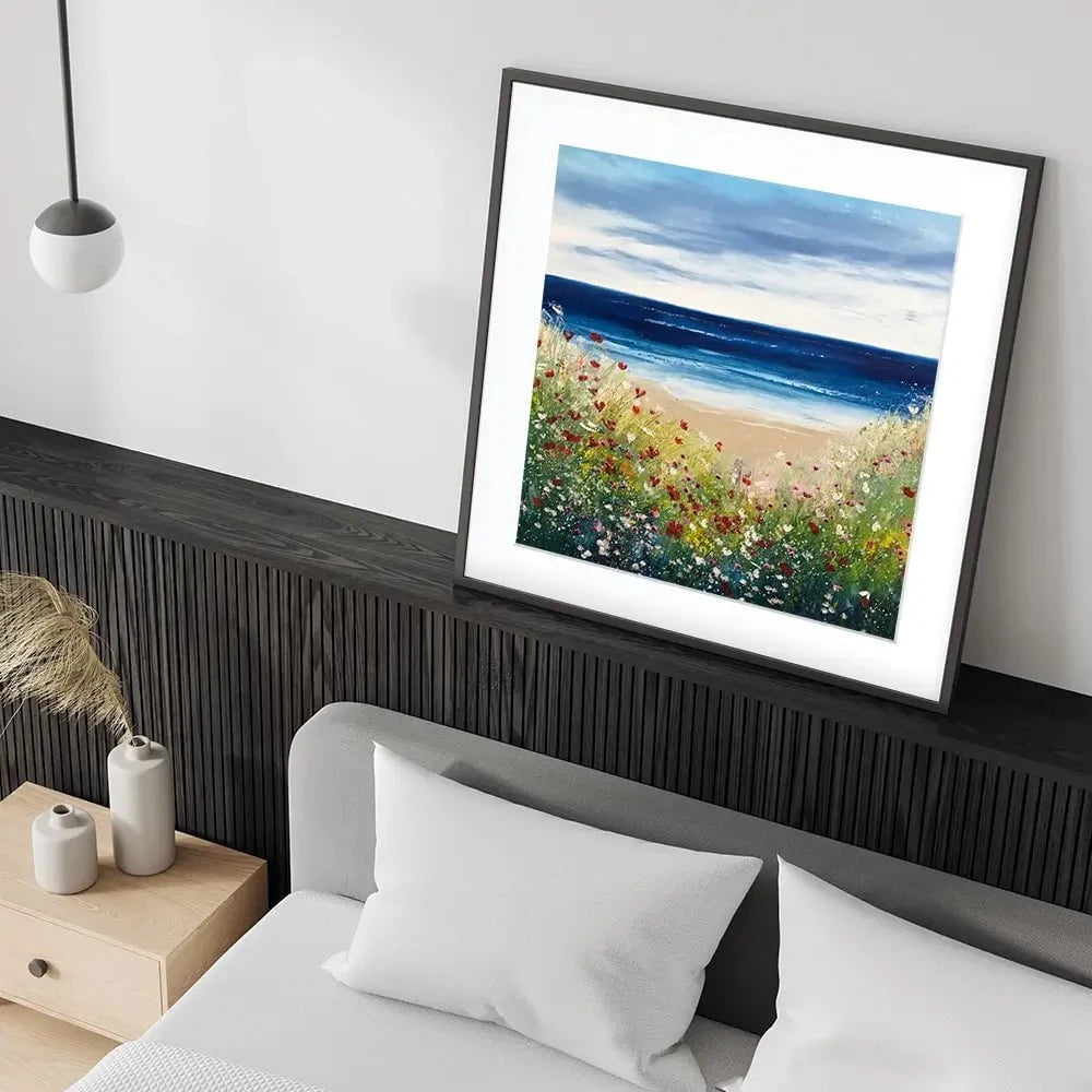 Flowers By The Water Square Framed Art Print Flowers By The Water Square Framed Art Print wall art product Laure Bury