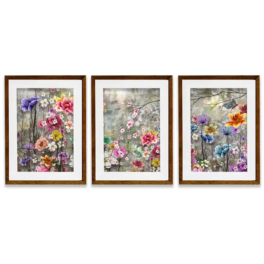 Flowers Everywhere Framed Art Print Trio Flowers Everywhere Framed Art Print Trio wall art product Pawaris Pattano09 / Shutterstock