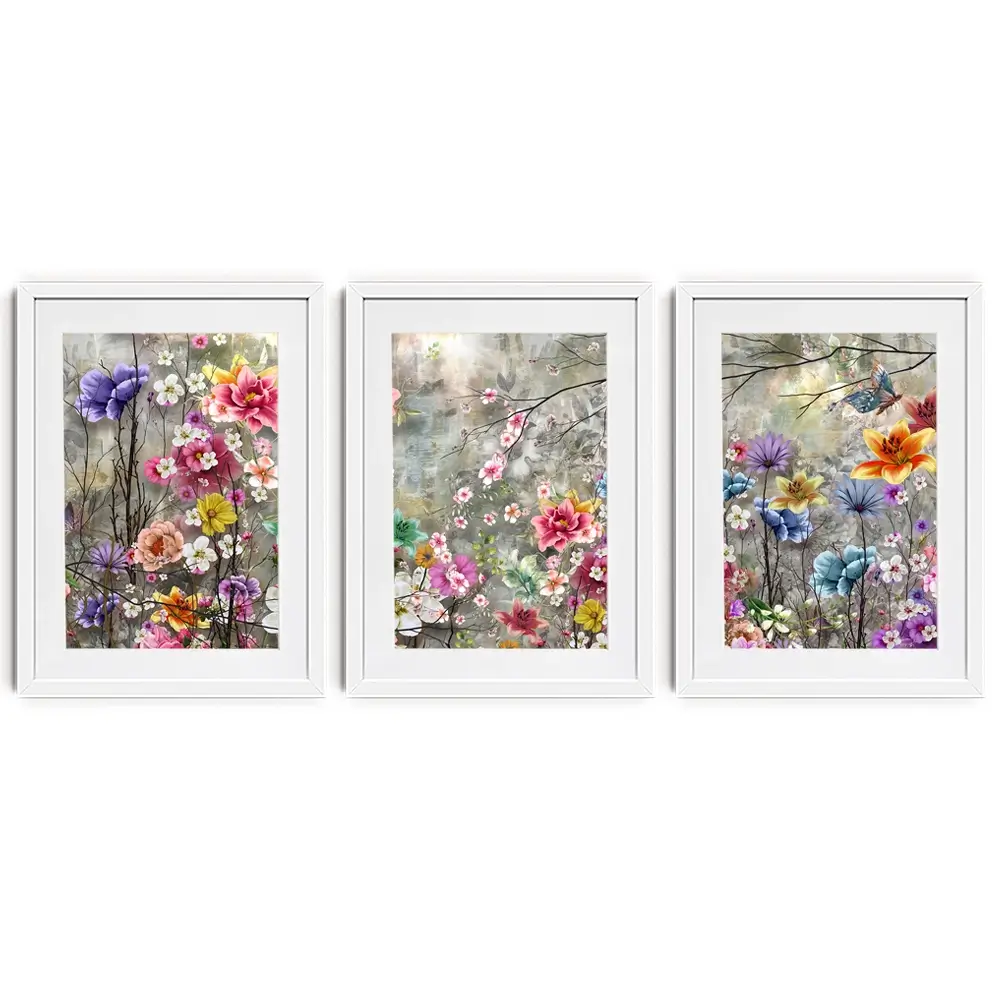 Flowers Everywhere Framed Art Print Trio Flowers Everywhere Framed Art Print Trio wall art product Pawaris Pattano09 / Shutterstock