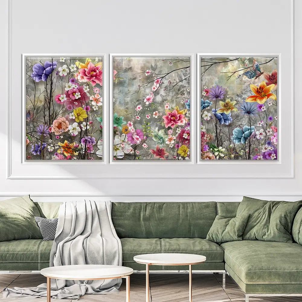 Flowers Everywhere Trio Canvas Print Flowers Everywhere Trio Canvas Print wall art product Pawaris Pattano09 / Shutterstock