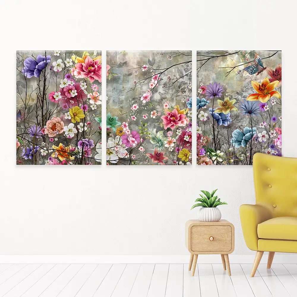 Flowers Everywhere Trio Canvas Print Flowers Everywhere Trio Canvas Print wall art product Pawaris Pattano09 / Shutterstock
