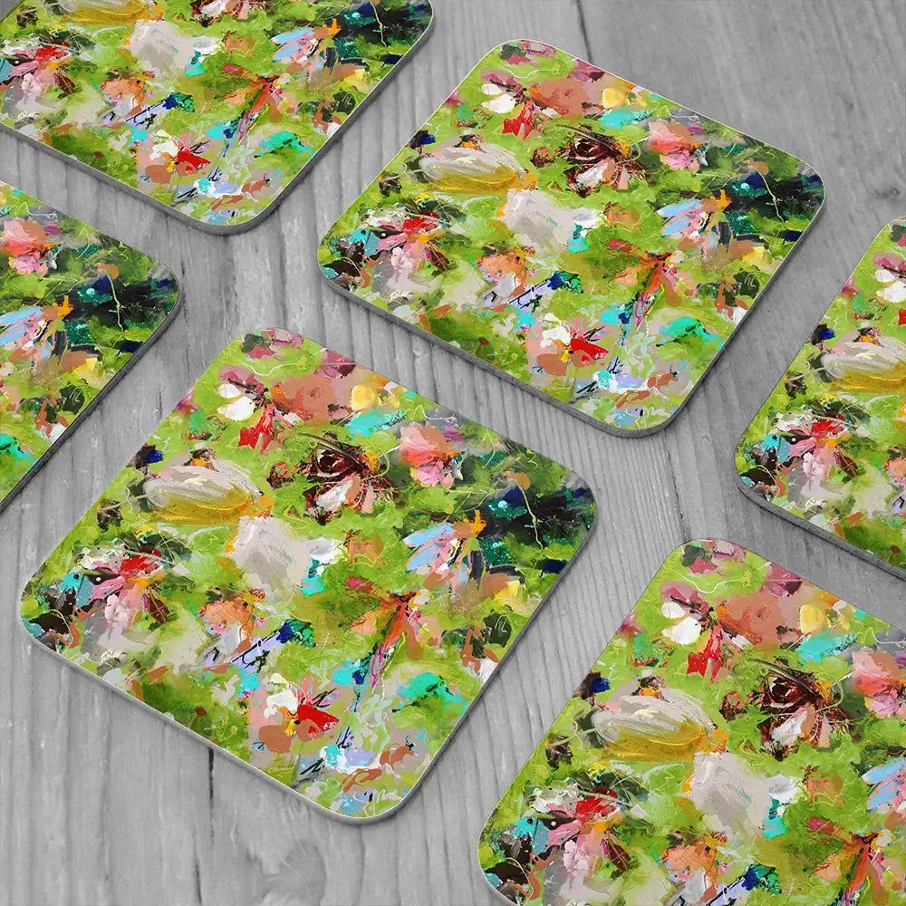 Flowers In Green Coaster Set Flowers In Green Coaster Set wall art product Studio Paint-Ing