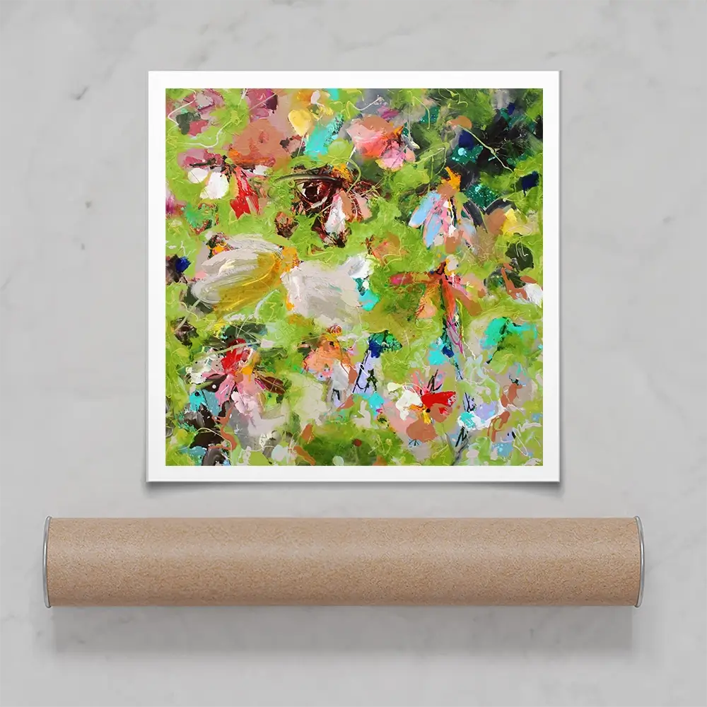 Flowers In Green Square Art Print Flowers In Green Square Art Print wall art product Studio Paint-Ing