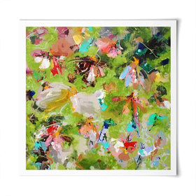 Flowers In Green Square Art Print Flowers In Green Square Art Print wall art product Studio Paint-Ing