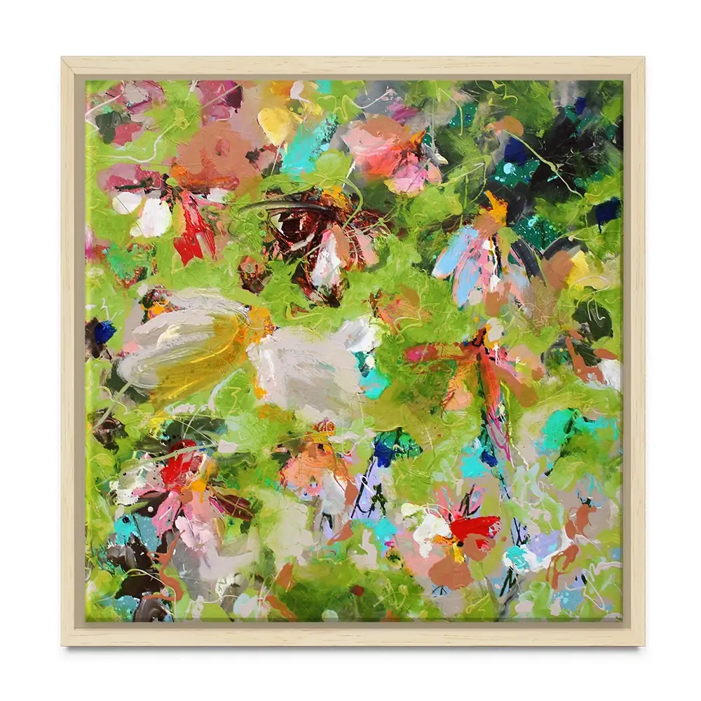 Flowers In Green Square Canvas Print Flowers In Green Square Canvas Print wall art product Studio Paint-Ing