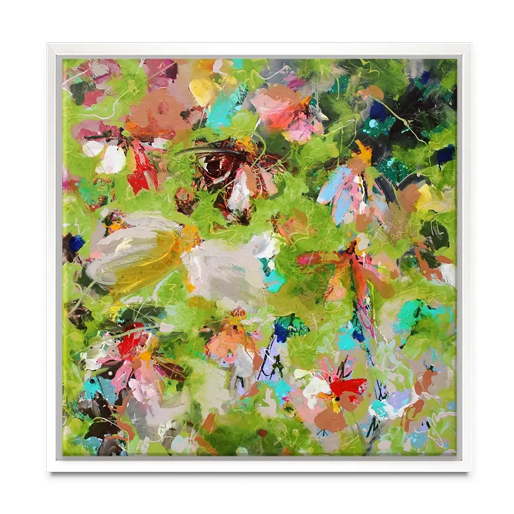 Flowers In Green Square Canvas Print Flowers In Green Square Canvas Print wall art product Studio Paint-Ing