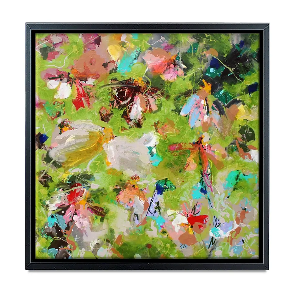 Flowers In Green Square Canvas Print Flowers In Green Square Canvas Print wall art product Studio Paint-Ing