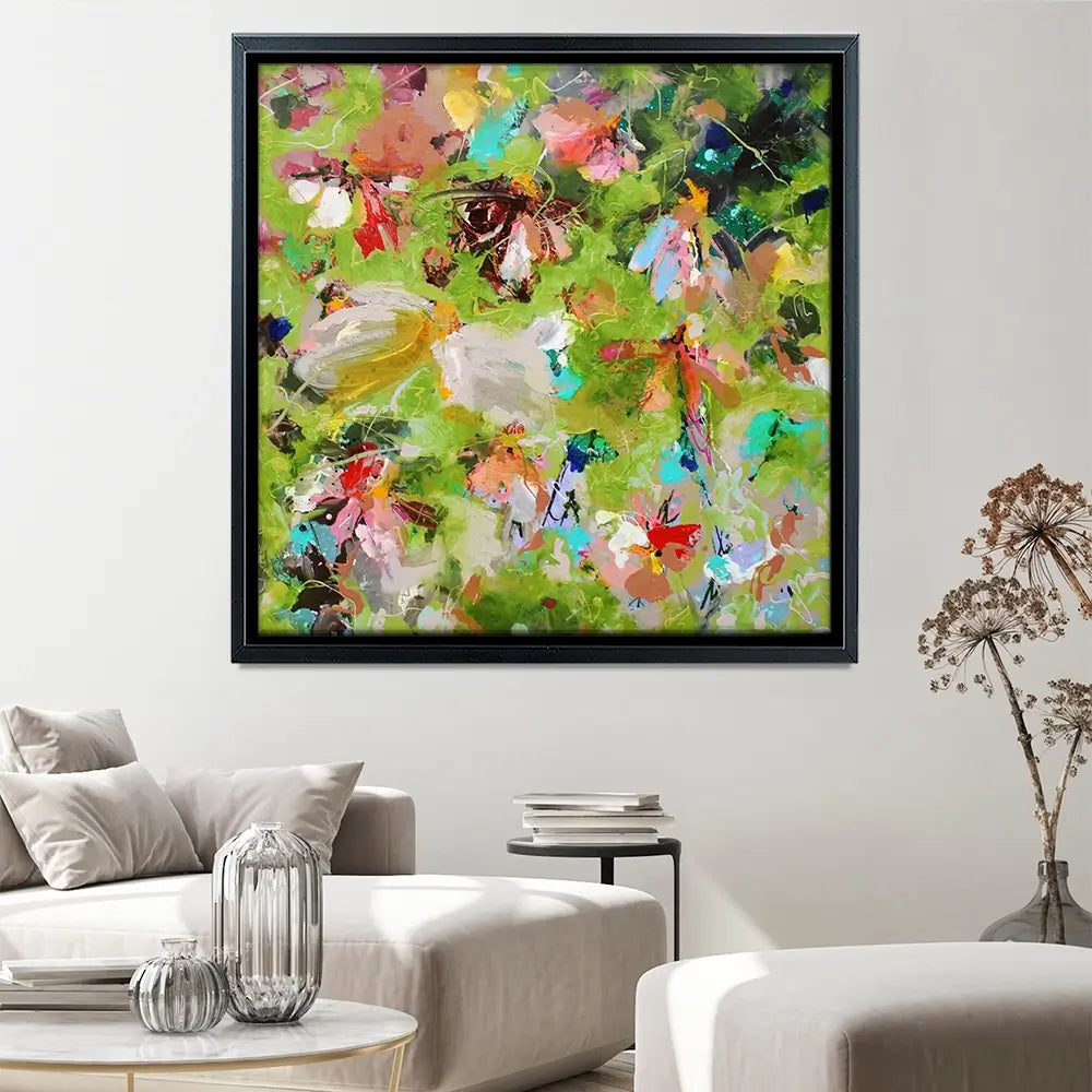 Flowers In Green Square Canvas Print Flowers In Green Square Canvas Print wall art product Studio Paint-Ing