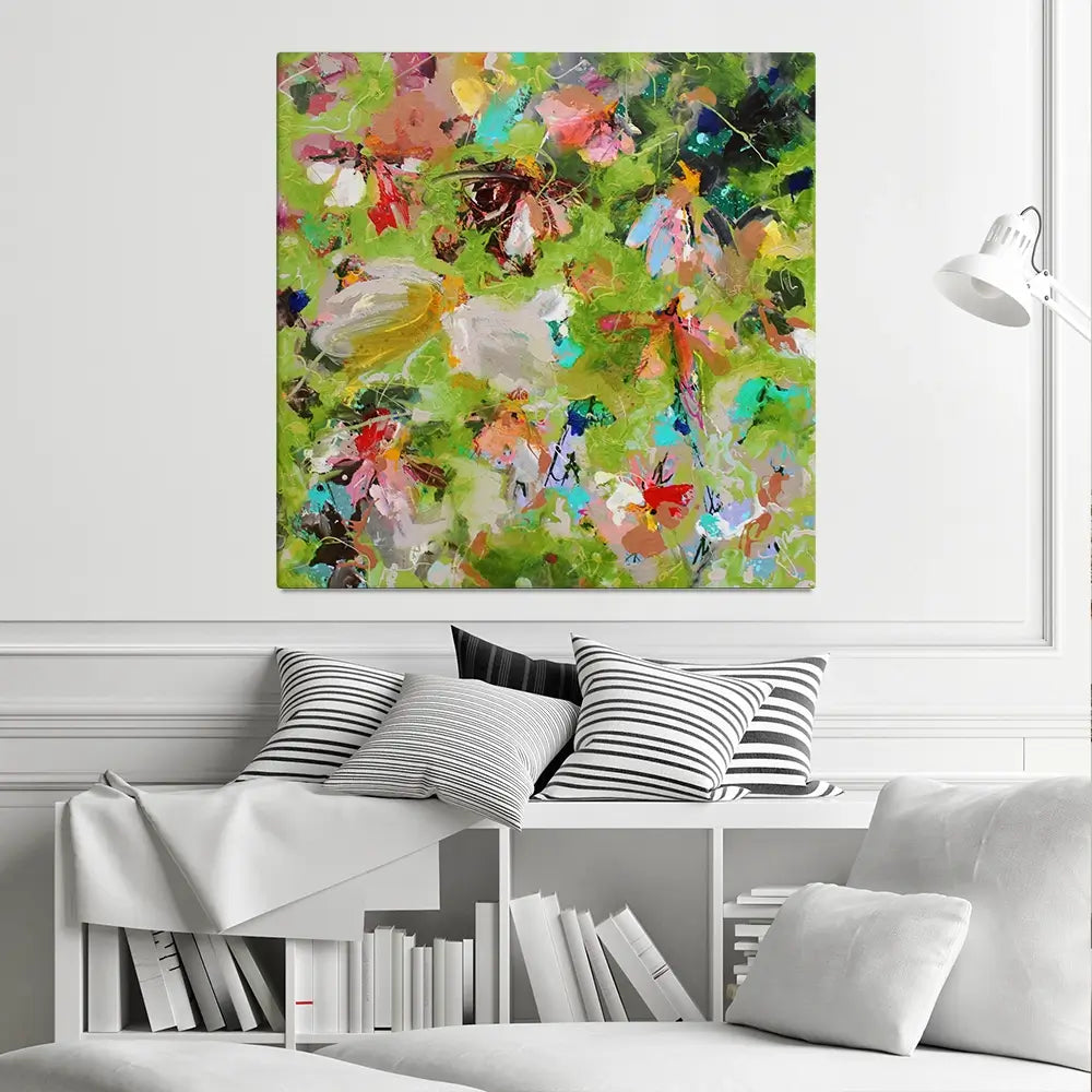 Flowers In Green Square Canvas Print Flowers In Green Square Canvas Print wall art product Studio Paint-Ing
