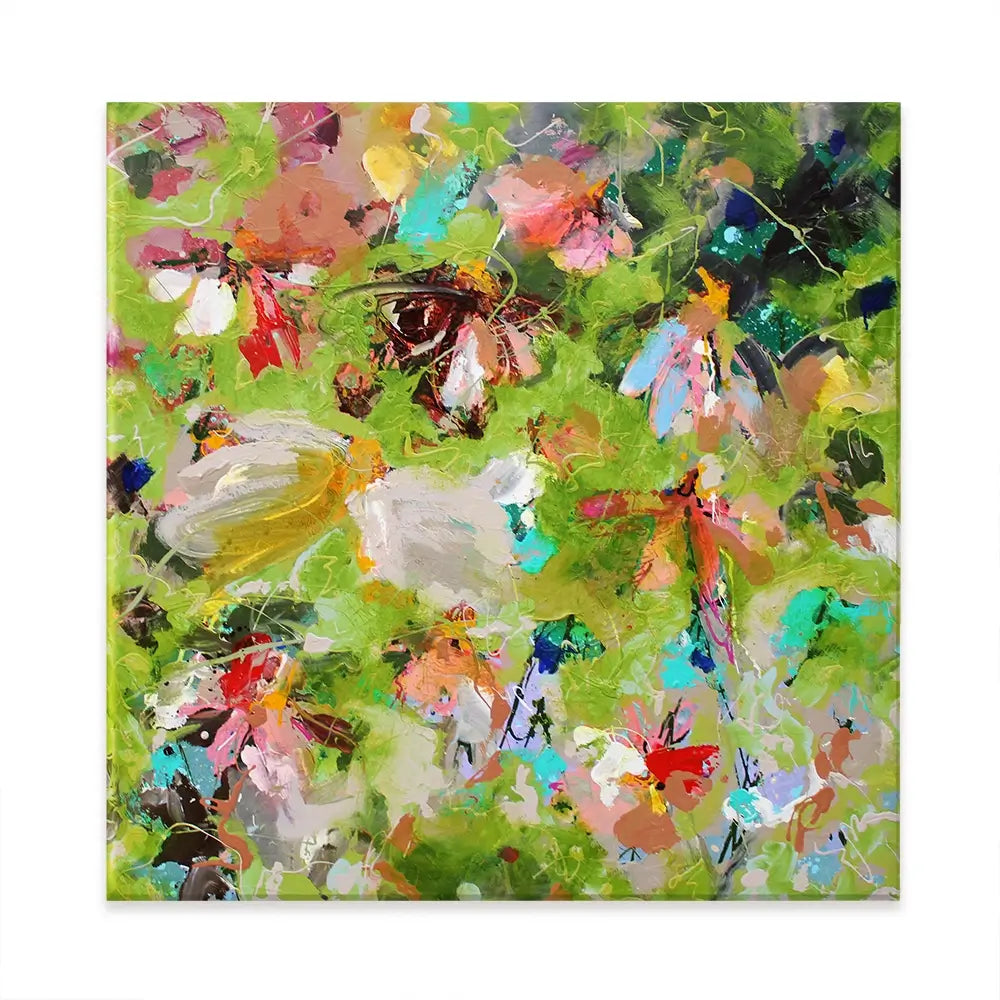 Flowers In Green Square Canvas Print Flowers In Green Square Canvas Print wall art product Studio Paint-Ing