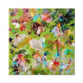 Flowers In Green Square Canvas Print Flowers In Green Square Canvas Print wall art product Studio Paint-Ing