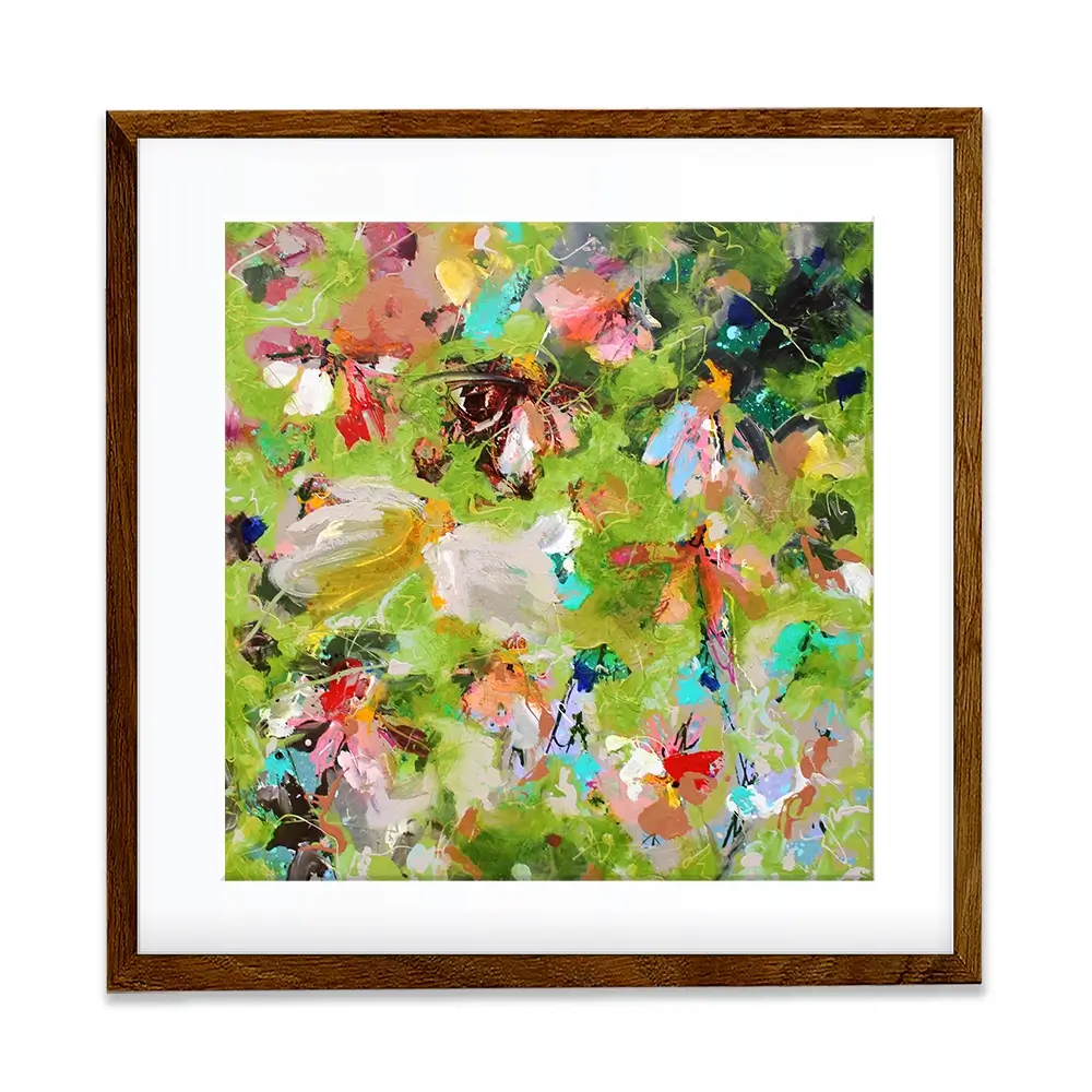 Flowers In Green Square Framed Art Print Flowers In Green Square Framed Art Print wall art product Studio Paint-Ing