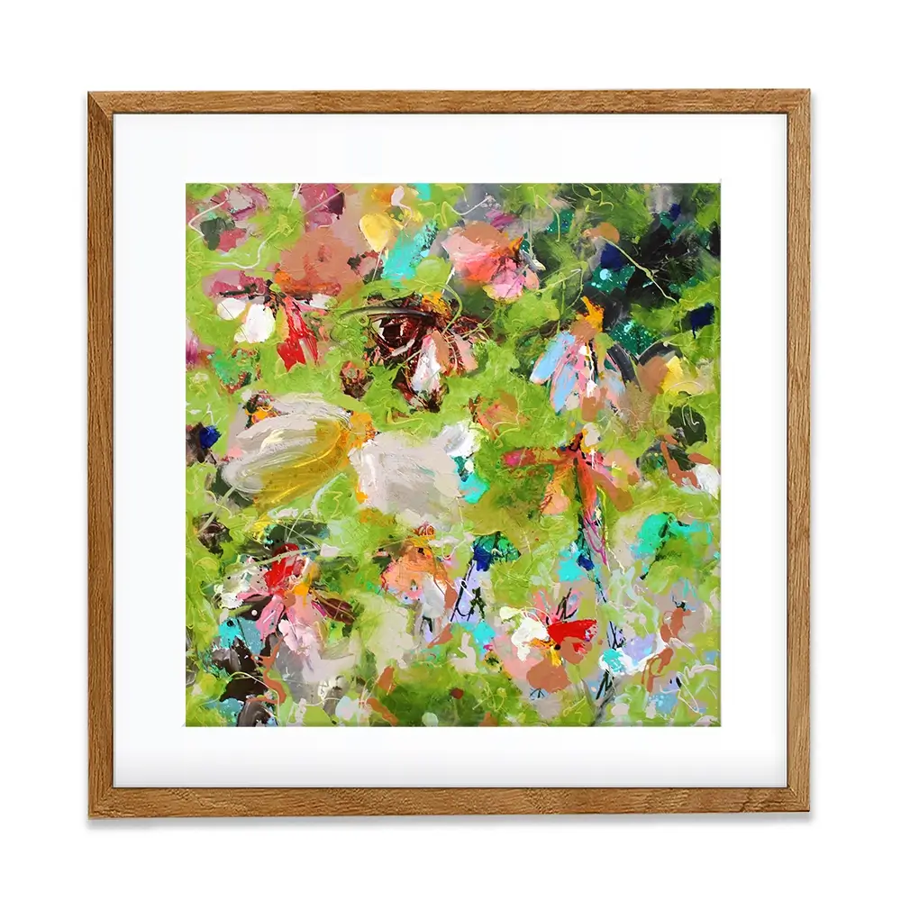 Flowers In Green Square Framed Art Print Flowers In Green Square Framed Art Print wall art product Studio Paint-Ing