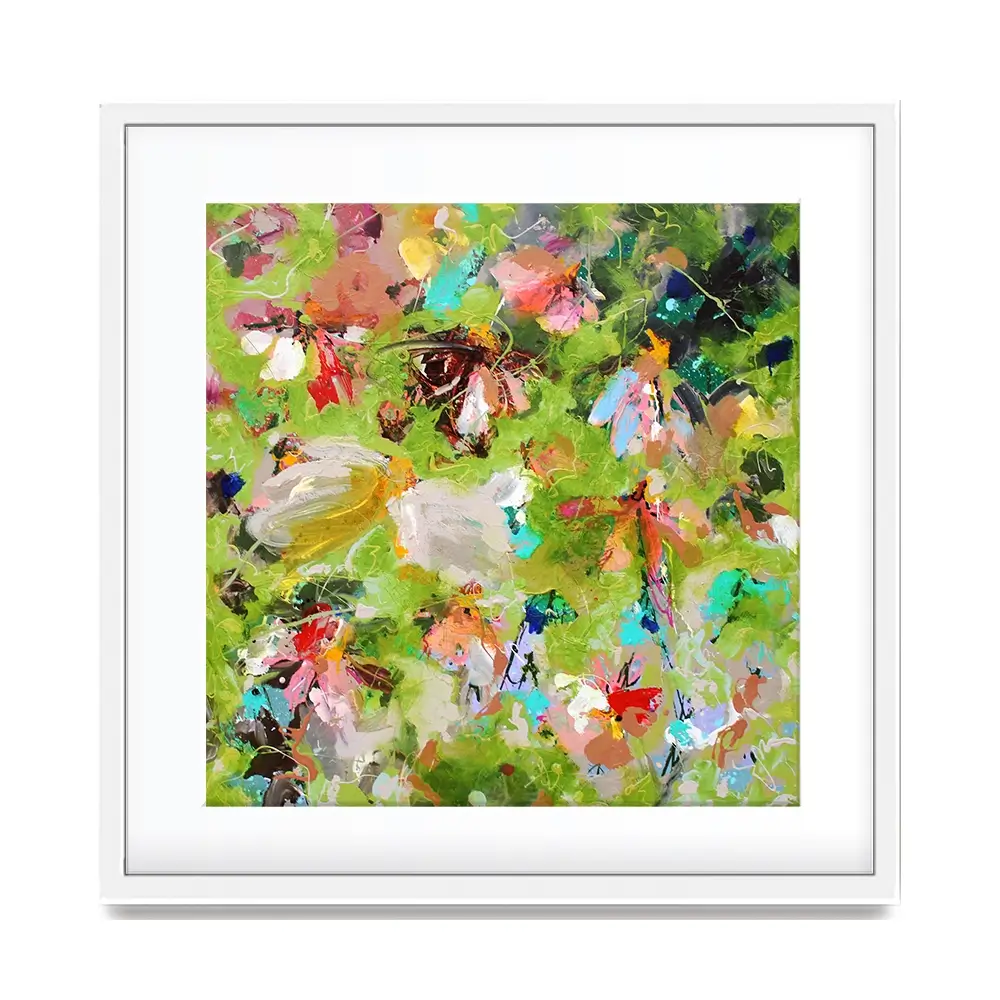 Flowers In Green Square Framed Art Print Flowers In Green Square Framed Art Print wall art product Studio Paint-Ing