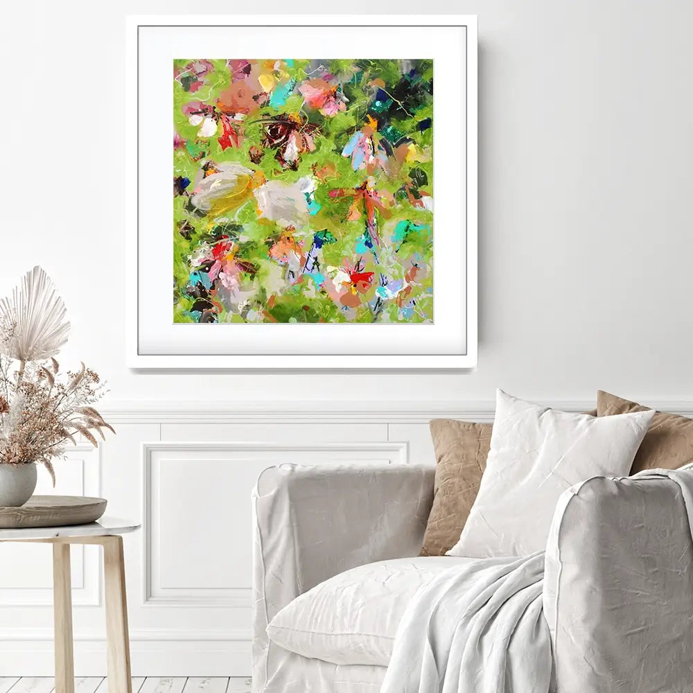 Flowers In Green Square Framed Art Print Flowers In Green Square Framed Art Print wall art product Studio Paint-Ing