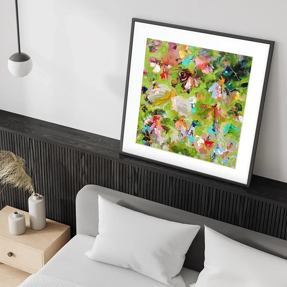 Flowers In Green Square Framed Art Print Flowers In Green Square Framed Art Print wall art product Studio Paint-Ing
