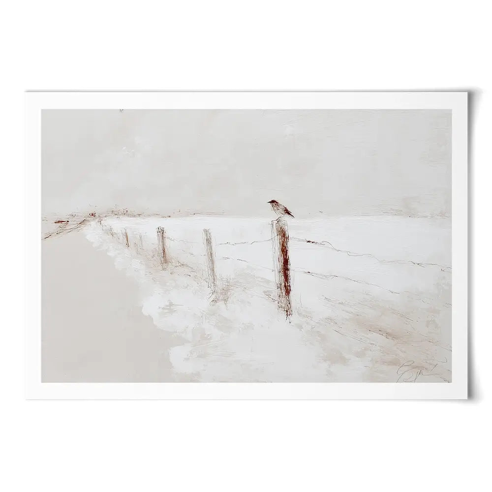 Foggy Fence Bird Art Print Foggy Fence Bird Art Print wall art product Chromatic Storm Studio