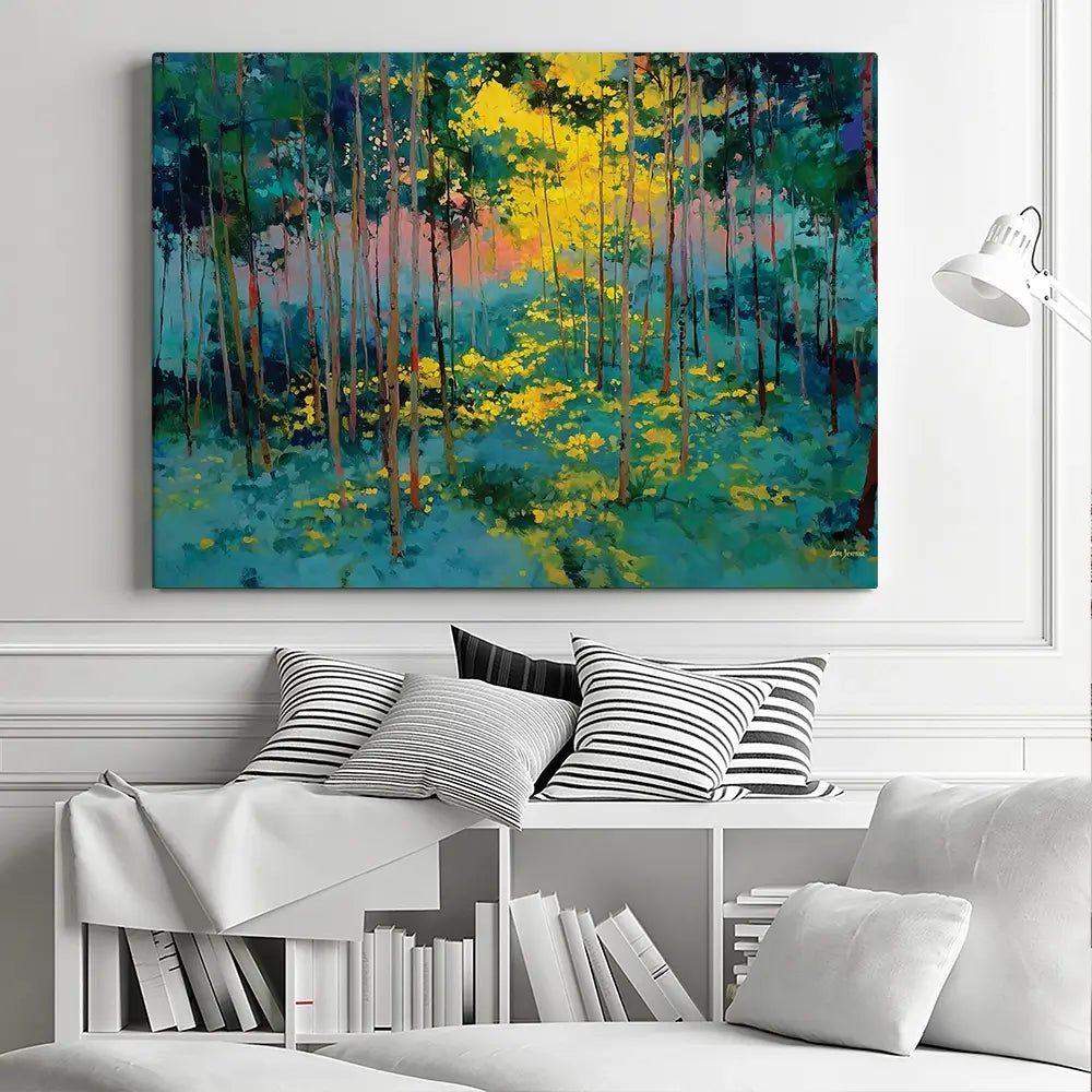 Forest Bathed In Celestial Glow Canvas Print Forest Bathed In Celestial Glow Canvas Print wall art product Leon Devenice