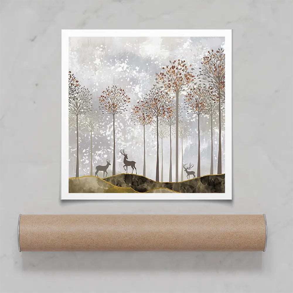 Forest Deer Square Art Print Forest Deer Square Art Print wall art product 3d artwork wallpaper / Shutterstock