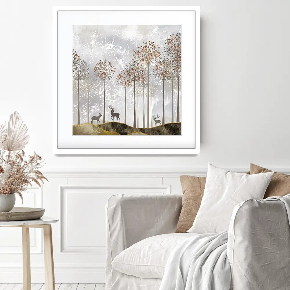 Forest Deer Square Framed Art Print Forest Deer Square Framed Art Print wall art product 3d artwork wallpaper / Shutterstock