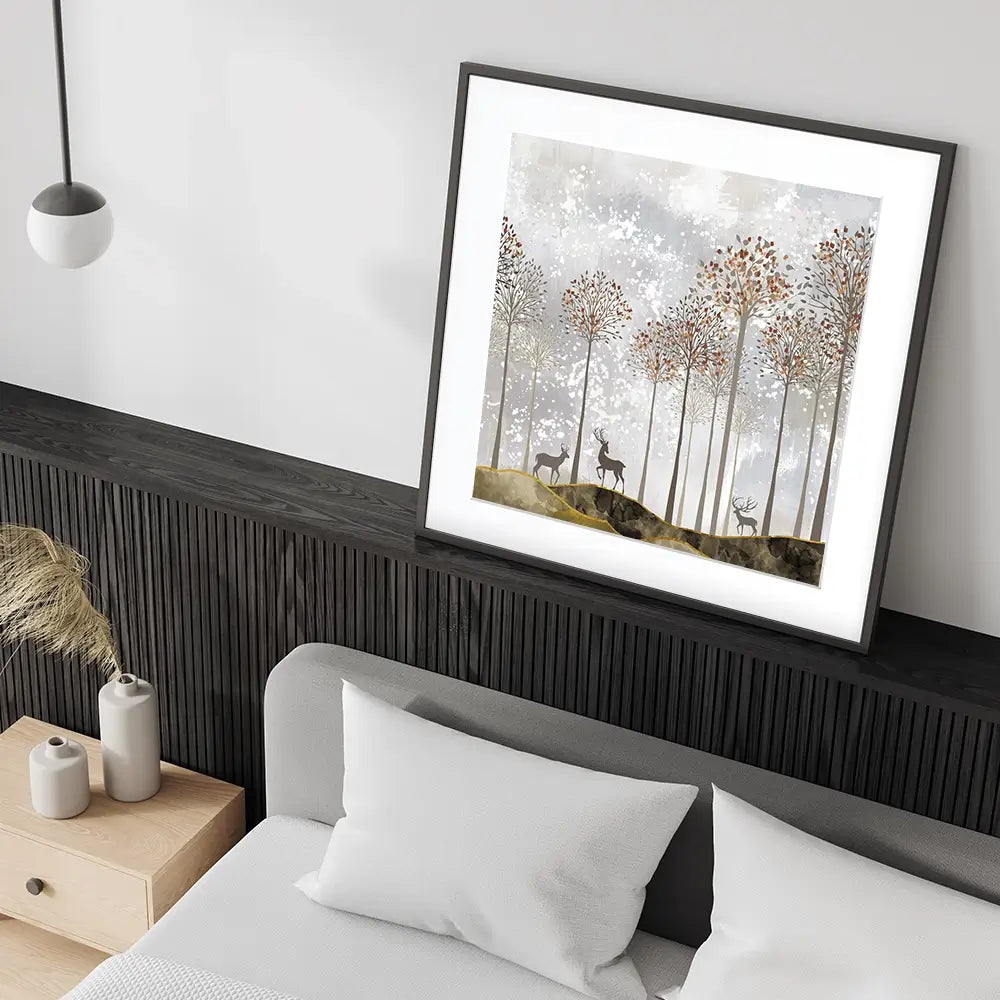Forest Deer Square Framed Art Print Forest Deer Square Framed Art Print wall art product 3d artwork wallpaper / Shutterstock