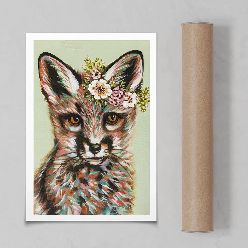 Fox With Flowers Art Print Fox With Flowers Art Print wall art product Carolee Vitaletti