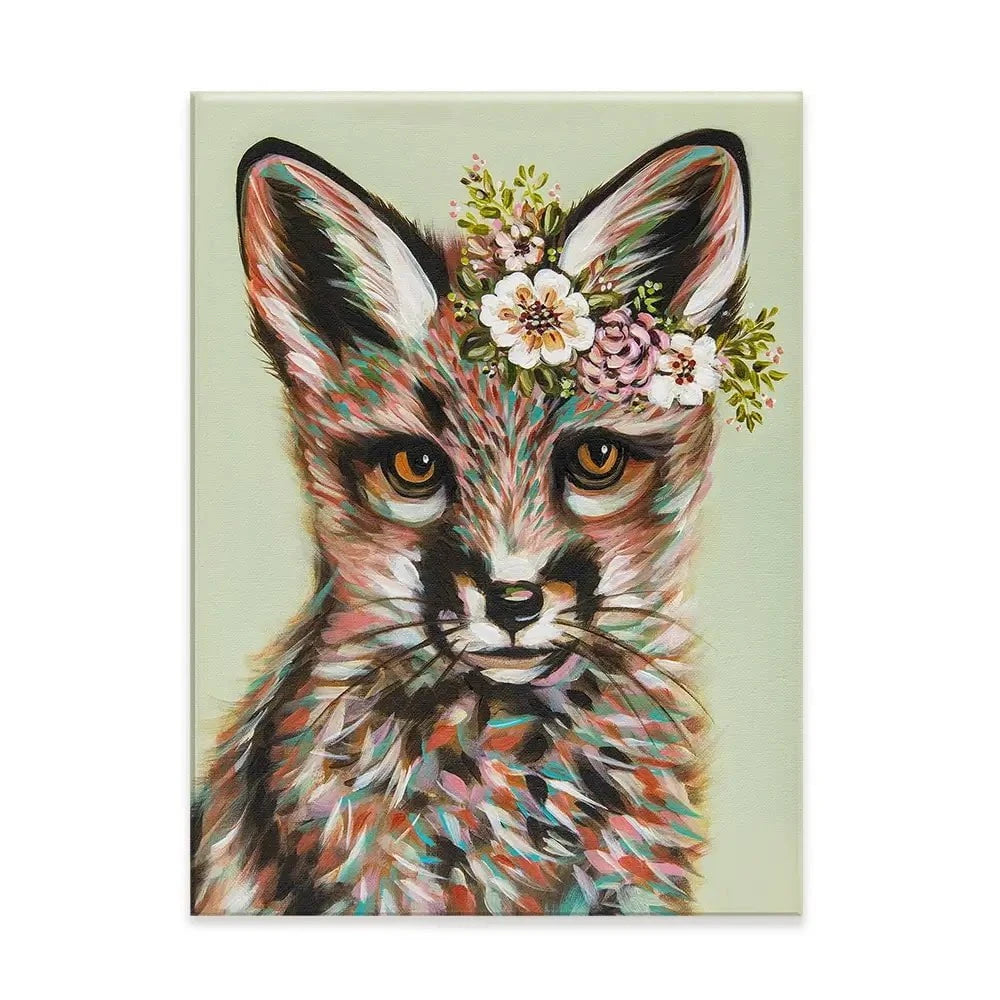 Fox With Flowers Canvas Print Fox With Flowers Canvas Print wall art product Carolee Vitaletti