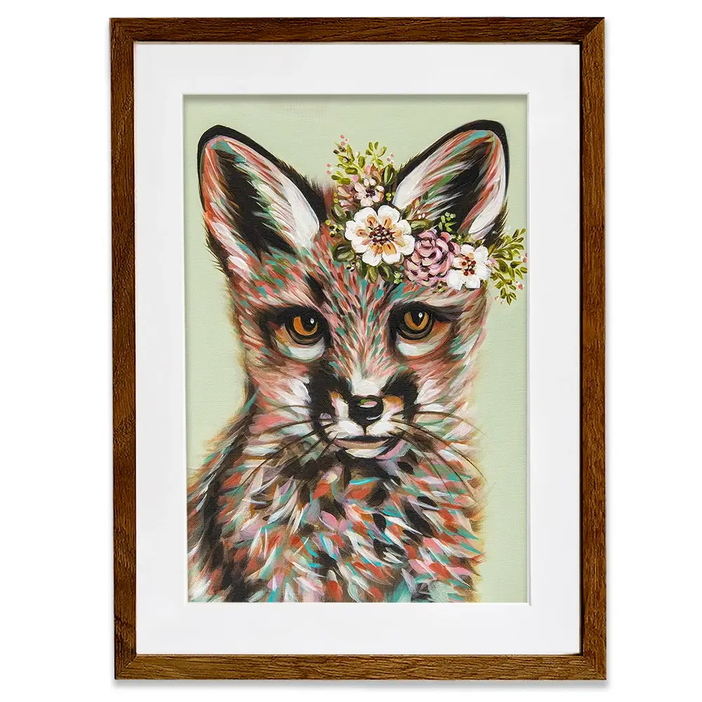 Fox With Flowers Framed Art Print Fox With Flowers Framed Art Print wall art product Carolee Vitaletti