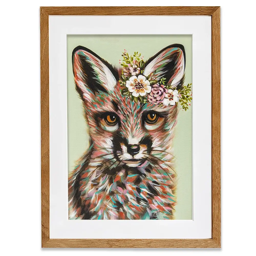 Fox With Flowers Framed Art Print Fox With Flowers Framed Art Print wall art product Carolee Vitaletti