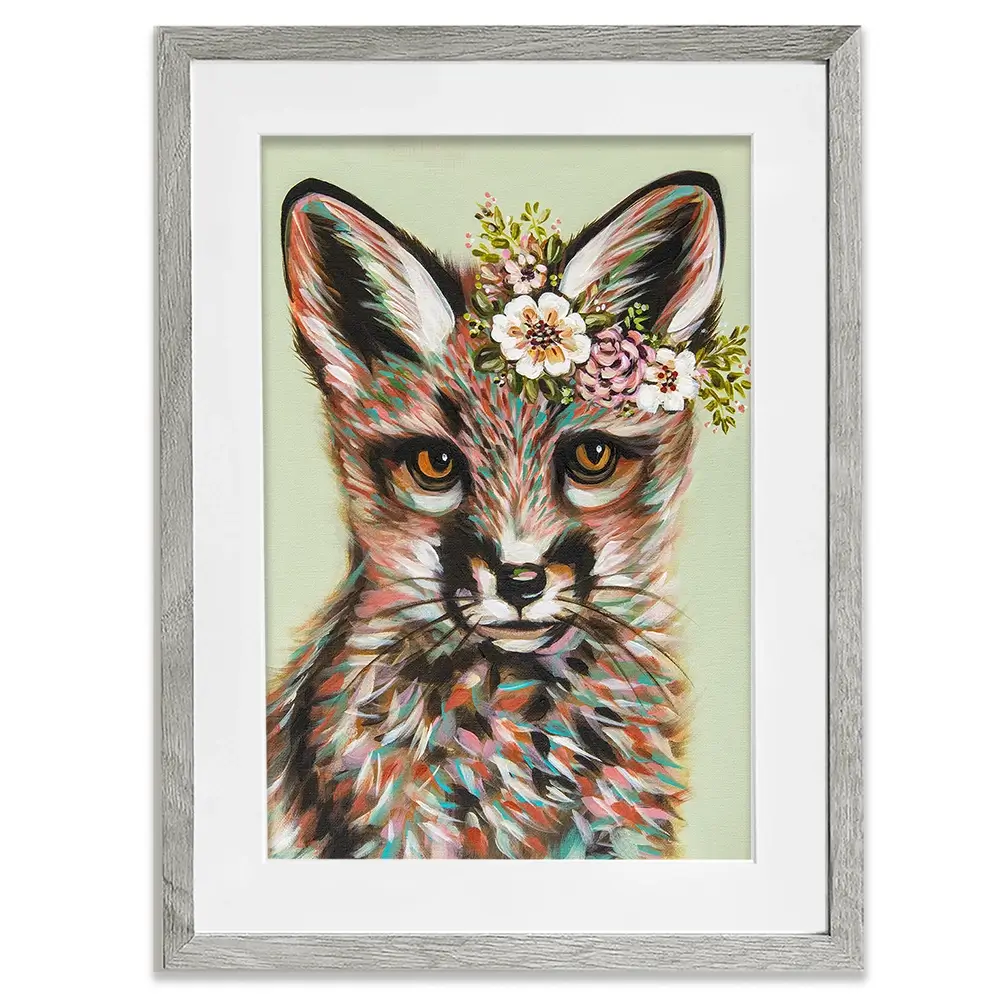 Fox With Flowers Framed Art Print Fox With Flowers Framed Art Print wall art product Carolee Vitaletti