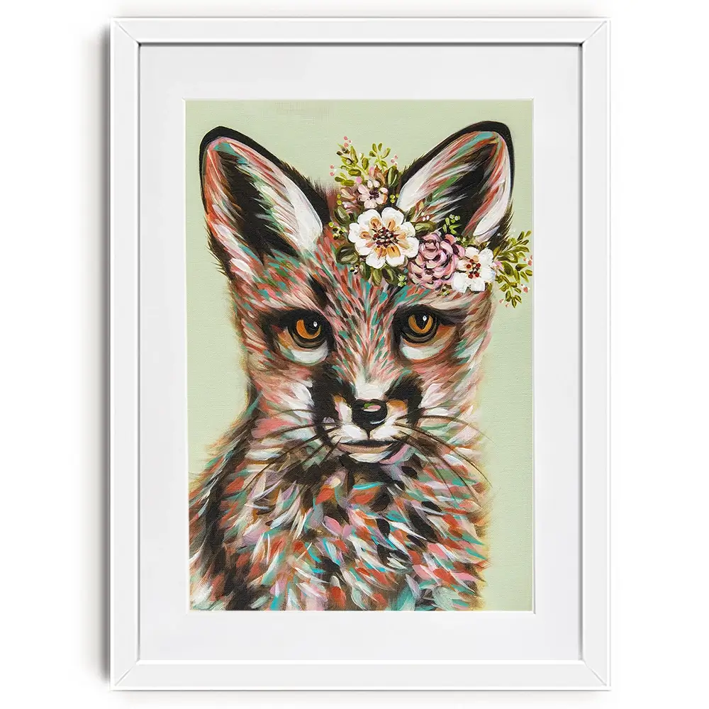 Fox With Flowers Framed Art Print Fox With Flowers Framed Art Print wall art product Carolee Vitaletti