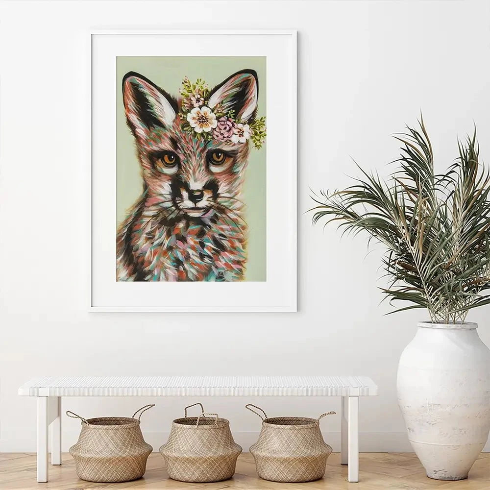 Fox With Flowers Framed Art Print Fox With Flowers Framed Art Print wall art product Carolee Vitaletti