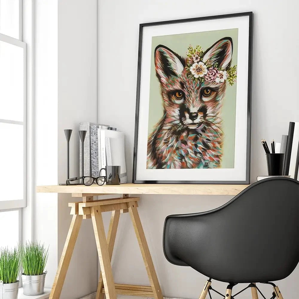 Fox With Flowers Framed Art Print Fox With Flowers Framed Art Print wall art product Carolee Vitaletti