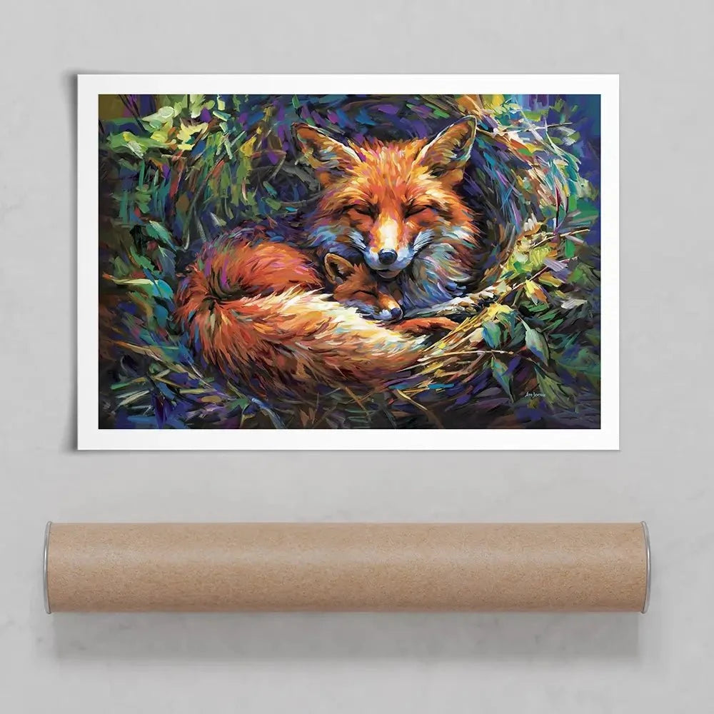 Foxes Nestled In Warmth Art Print Foxes Nestled In Warmth Art Print wall art product Leon Devenice